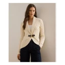 Lauren Ralph Lauren Buckle-Trim Cable Shawl-Collar Cardigan - Cream - M