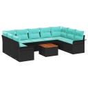 vidaXL Hagesofa Set 10 stk. 9 Antall seter Svart og turkis polyrotting