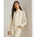 Lauren Ralph Lauren Georgette Tie Neck Blouse   Cream   XS