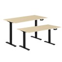 Design Studio Hev Og Senkbart Skrivebord, Sveiv, Svart Stativ, Bordplate I Bjørk, 8 Størrelser