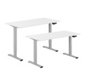 Design Studio Hev Og Senkbart Skrivebord, Sveiv, Grå Stativ, Hvit Bordplate, 10 Størrelser