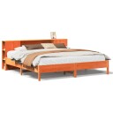  Seng med bokhylle uten madrass voksbrun 200x200 cm heltre furu 8721158616081