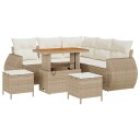  Hagesofa med Puter i Beige Poly Rattan 8 Deler