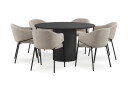 Bark Kopparbo Rundt Spisebord 130 cm med 6 Filip Spisestoler   Svart tre / Taupe Bouclé
