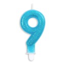 Kakelys Tall Glitter Blå   Tallet 9