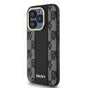 DKNY MagSafe iPhone 15 Pro Max-etui i skinn med rutete ensfarget mønster - svart