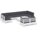 vidaXL Hagesofagruppe med puter 10 deler hvit heltre furu