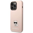 Karl Lagerfeld iPhone 14 Pro Max Liquid Silicone Deksel Choupette Rosa