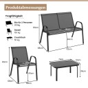 4-delers terrassesett – metallramme, hurtigtørkende stoff, glassbord