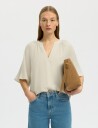 Selected Slfviva 2/4 V Neck Linen Blend Top Noos Beige 42