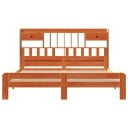  Seng med bokhylle uten madrass voksbrun 200x200 cm heltre furu 8721158383112