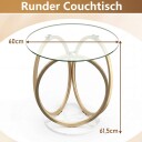 Rundt glass salongbord med gullfarget metallramme