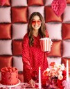 6 stk Rød og Rosa Stripete Popcornbeger