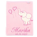 Stort teppe med navn. Elefant med ballonger. Rosa