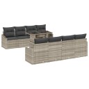  9-delt hagesofa-sett med puter i lys grå poly-rattan