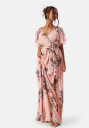 Goddiva Flutter Floral Maxi Dress Peach/Patterned XXL (UK18)