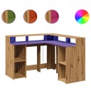 Skrivebord med LED-lys artisan eik 130x130x91 cm konstruert tre