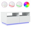  Salongbord med LED-lys hvit 90x49x40 cm 839833