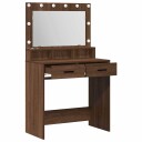  Sminkebord med LED lamper Brun Eik 79x41x135 cm