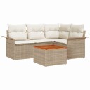  5-delt hagesofa sett med puter Beige Poly Rottin Akasietre