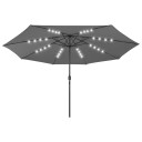vidaXL Parasoll med LED-lys og metallstang 400 cm antrasitt