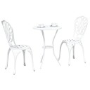 3 delt hagebistrosett i hvit støpt aluminium