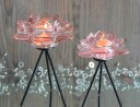 Telysholder Blomst på fot liten i rosa glass