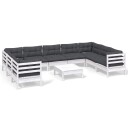 vidaXL Hagesofagruppe med puter 10 deler hvit heltre furu