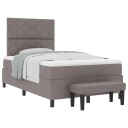  Sengeboks med madrass og benk taupe 120x190 cm stoff