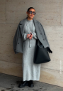 BUBBLEROOM Round Neck Rib Knitted Midi Dress  Grey melange M