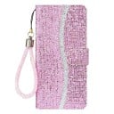 INCOVER Samsung Galaxy A24 Kunstskinn Deksel med Lommebok og Stropp - Glitter Design - Rosa