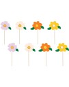 PartyDeco Kakedekorasjon Blomster - 8-pakning