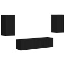  TV benksett 4 pcs Svart Konstruert tre