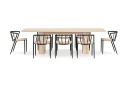 Kopparbo Spisebord 200-260 cm Uttrekkbart med ileggsplate med 8 Winston Spisestoler - Hvit / Beige / Metallben Svart