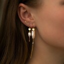 Long Baroque Pearl with Chain Earring Peach Sorbet Forgylt-Sølv Sterling 925 Onesize