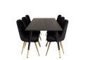 Venture Home Dipp Spisegruppe 180 cm Rektangulær med 6 Velvet Stoler Sort/Guld