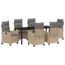  7-delt Hagespisesett med Puter i Beige Poly Rattan