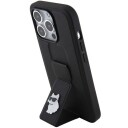 Karl Lagerfeld Mobildeksel til iPhone 15 Pro Hardcase Gripstand Saffiano Choupette Pins Svart