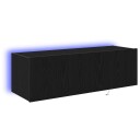  TV Veggskap med LED Lys Svart Eik 100x35x31 cm