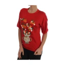 Dolce & Gabbana Red Silk Orange Vase Crystal Top Rød S