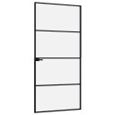 vidaXL Innerdør svart 93x201,5 cm herdet glass og aluminium slank