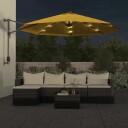vidaXL Veggmontert parasoll med LED gul 290 cm
