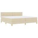  Box Spring Seng med Madrass & LED Krem 200x200 cm Stoff