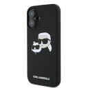 Karl Lagerfeld MagSafe Silikondeksel til iPhone 16 Plus - Dobbelt Hode, Svart