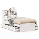  Seng med bokhylle uten madrass hvit 90x200 cm heltre furu