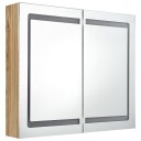 vidaXL LED-speilskap til bad eik 80x12x68 cm
