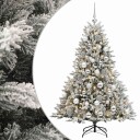 vidaXL Kunstig juletre med julekuler 150 cm 150 LED-lys Varmhvit