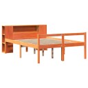  Seng med bokhylle uten madrass voksbrun 140x190 cm heltre