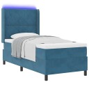  Box Spring Seng med Madrass & LED Mørk Blå 100x200 cm Fløyel