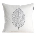 Enjoy Design Pute Roma hvit med brodert blad i grått 50x50cm
